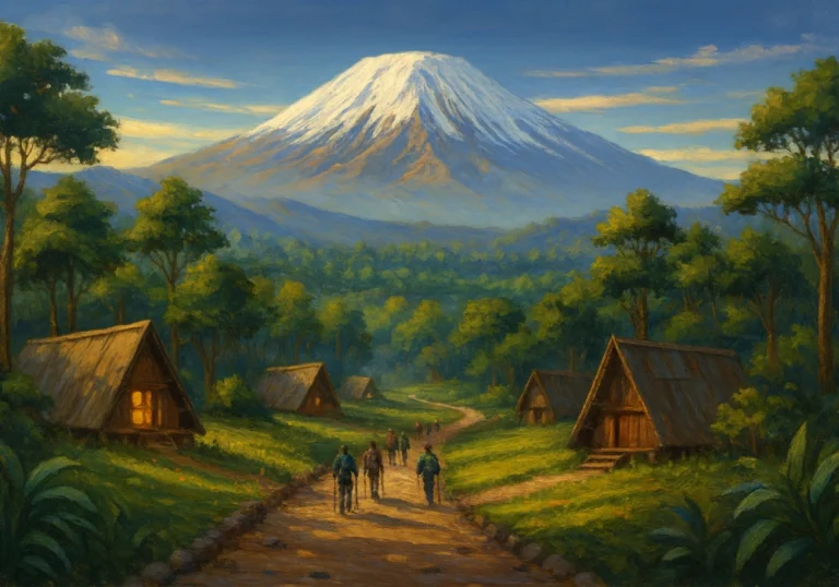 Hébergements en cabanes en bois sur le chemin de la voie Marangu menant au Kilimandjaro